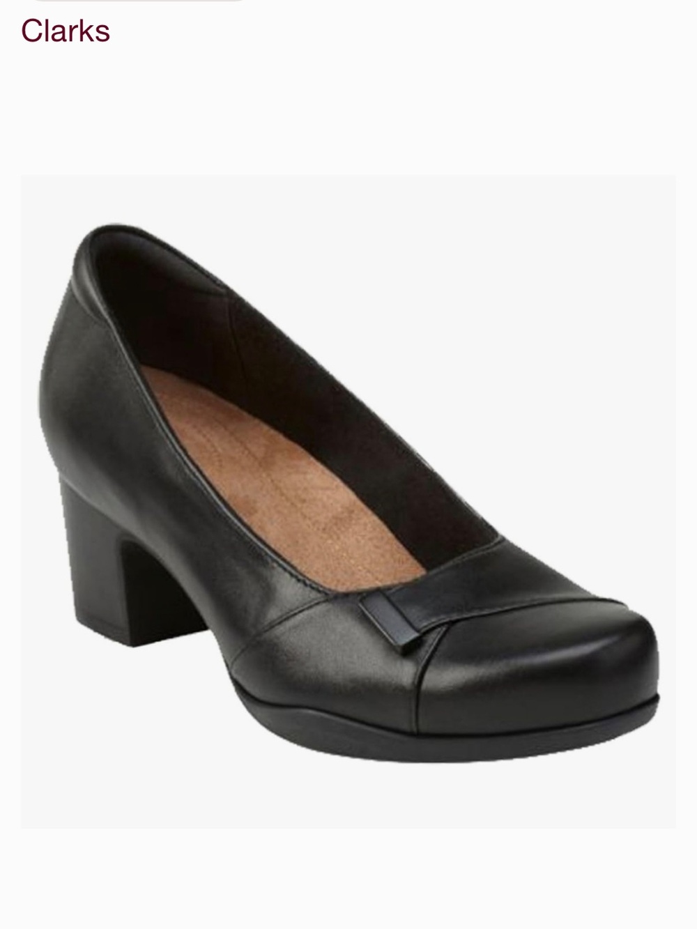 Clarks Rosalyn Belle Black Leather Mid Block Heel Pump SZ 7